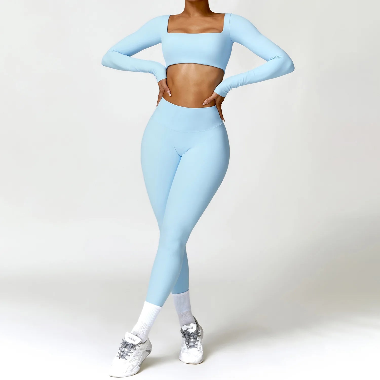 Fluxa Beauty 2-Piece Yoga Set – Long Sleeve Crop Top & Leggings Workout Suit