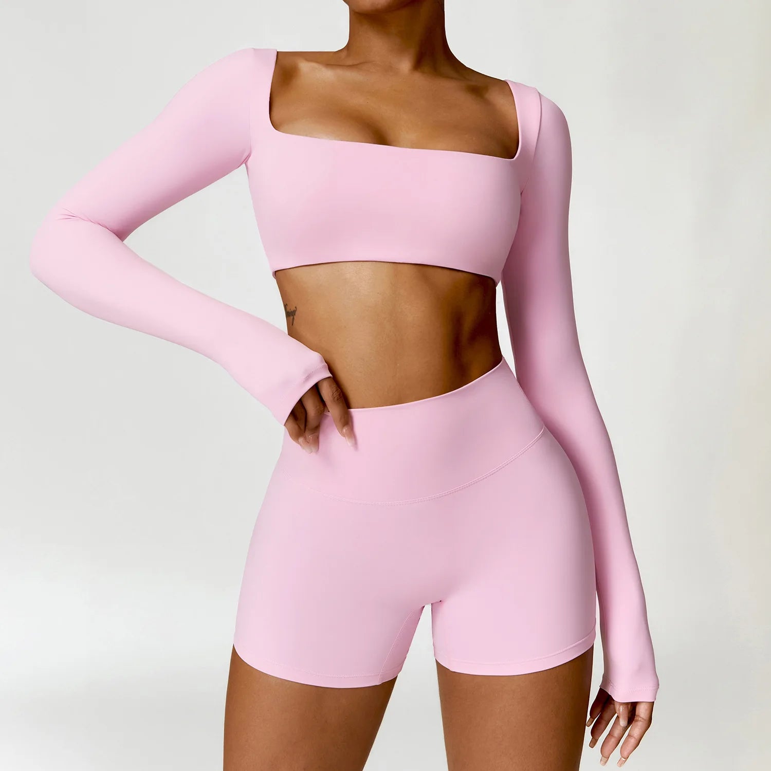 Fluxa Beauty 2-Piece Yoga Set – Long Sleeve Crop Top & Leggings Workout Suit