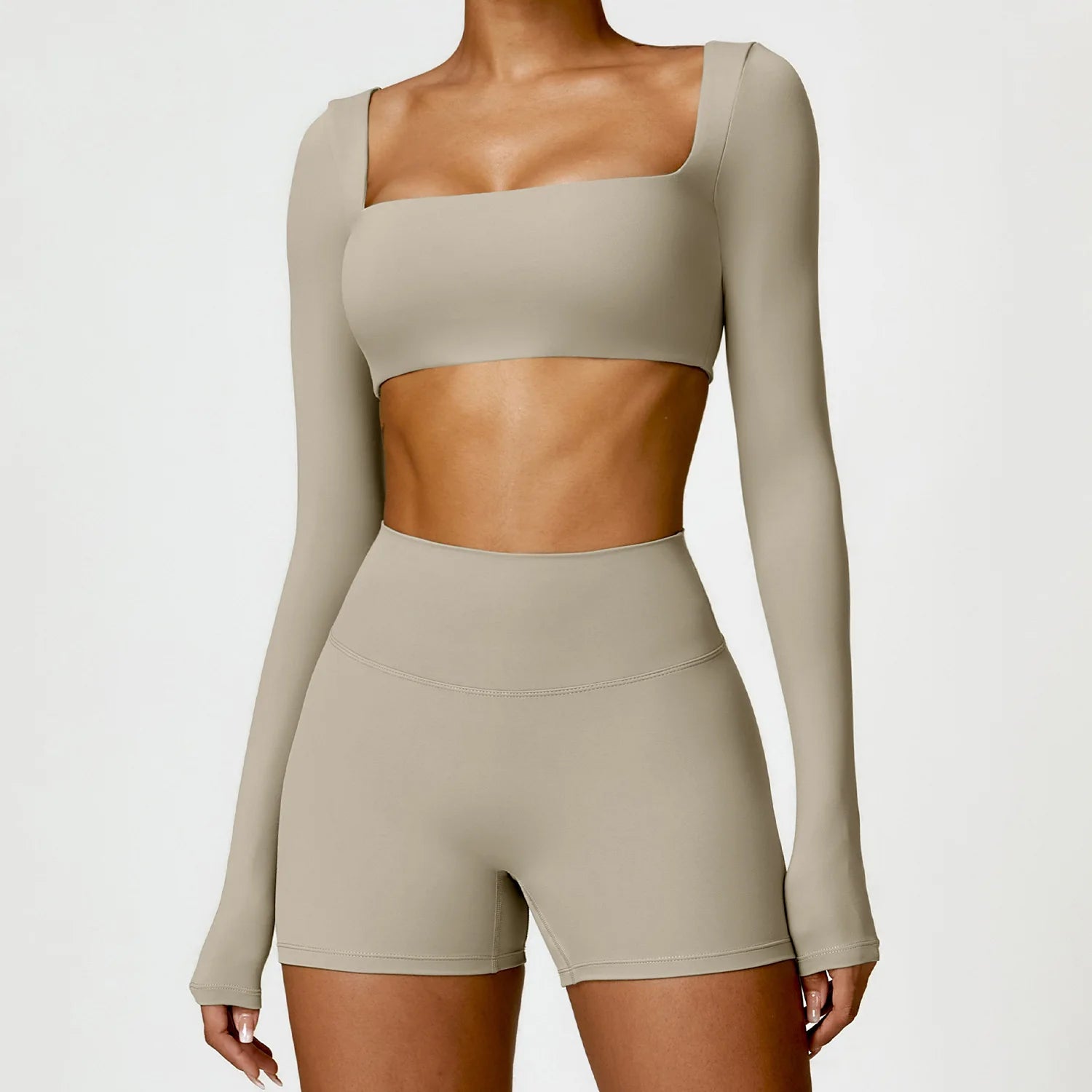 Fluxa Beauty 2-Piece Yoga Set – Long Sleeve Crop Top & Leggings Workout Suit