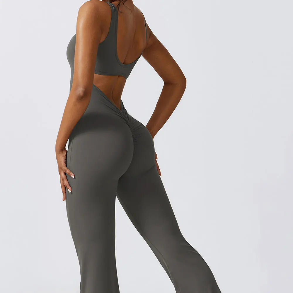 Backless Seamless Workout Jumpsuit – Push-Up Gym Bodysuit