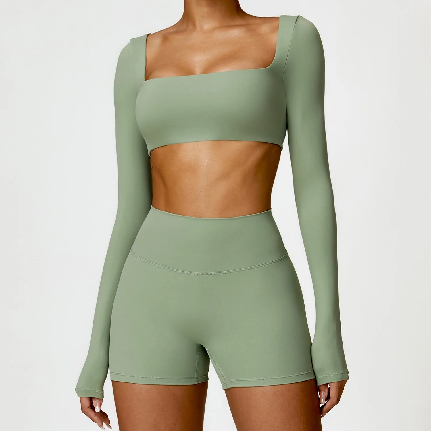 Fluxa Beauty 2-Piece Yoga Set – Long Sleeve Crop Top & Leggings Workout Suit