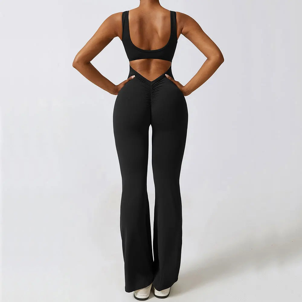 Backless Seamless Workout Jumpsuit – Push-Up Gym Bodysuit