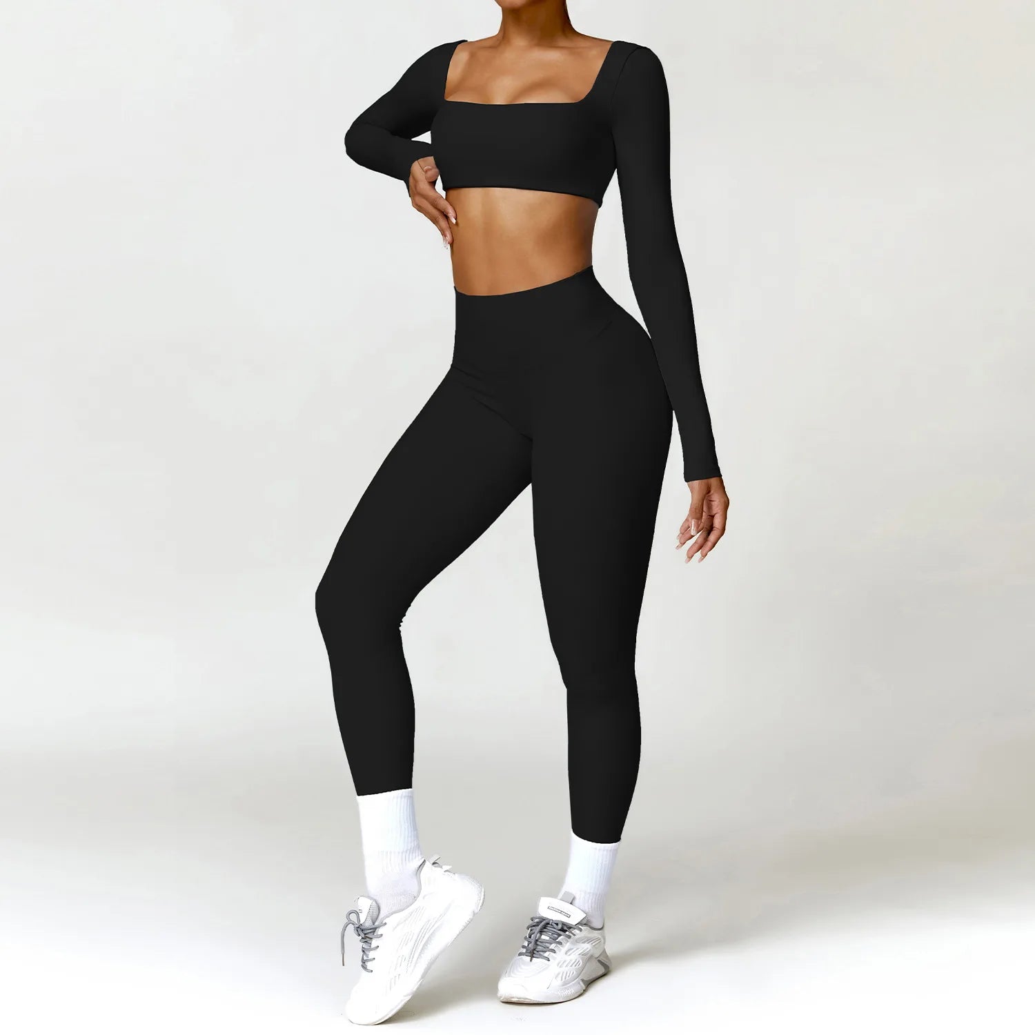 Fluxa Beauty 2-Piece Yoga Set – Long Sleeve Crop Top & Leggings Workout Suit