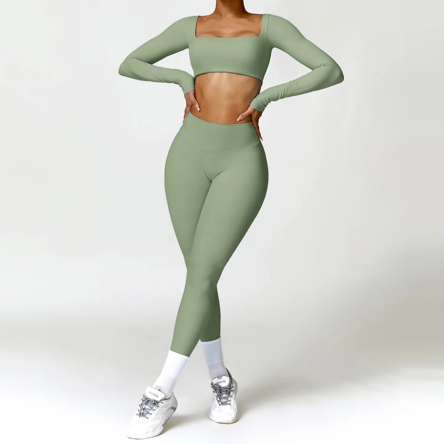 Fluxa Beauty 2-Piece Yoga Set – Long Sleeve Crop Top & Leggings Workout Suit