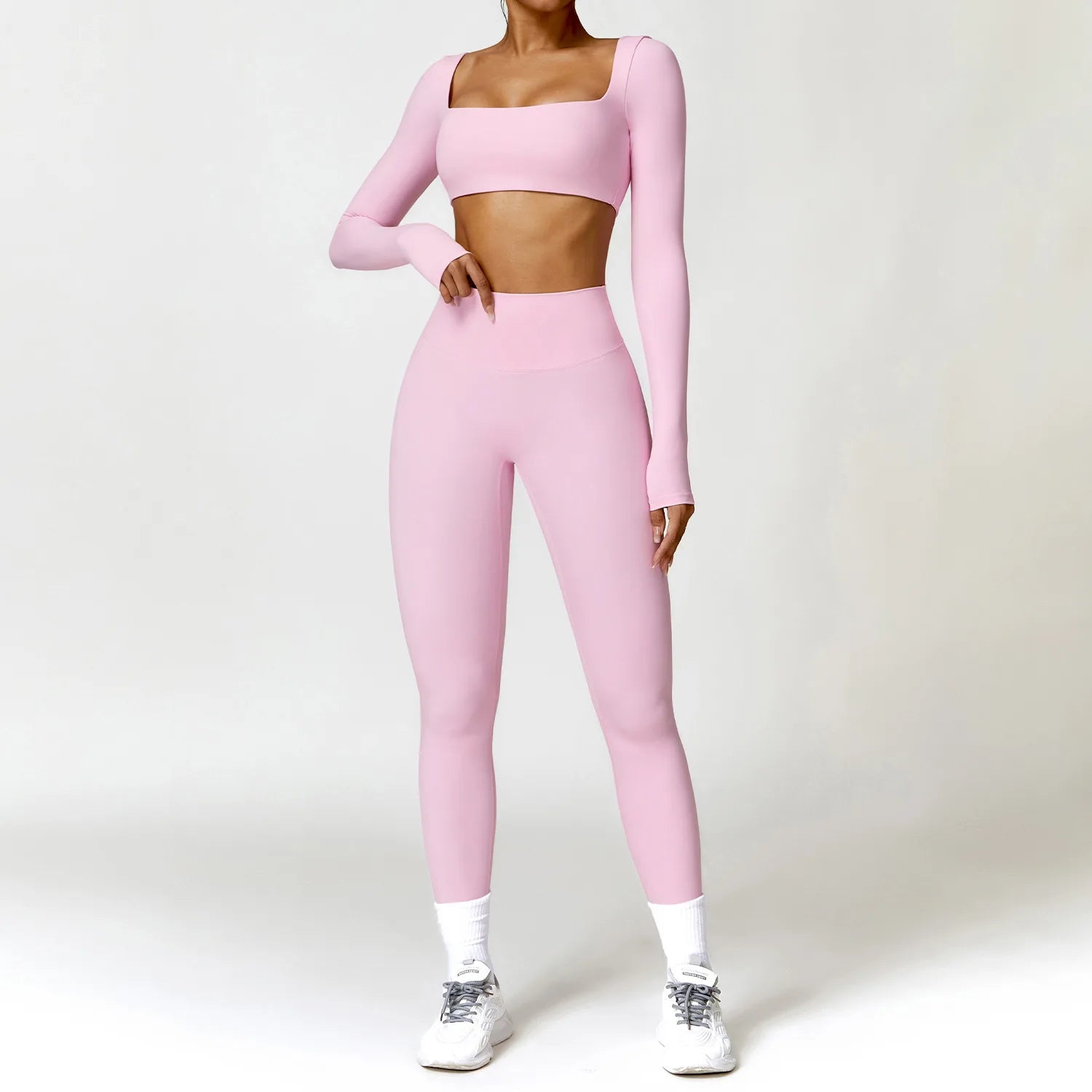 Fluxa Beauty 2-Piece Yoga Set – Long Sleeve Crop Top & Leggings Workout Suit